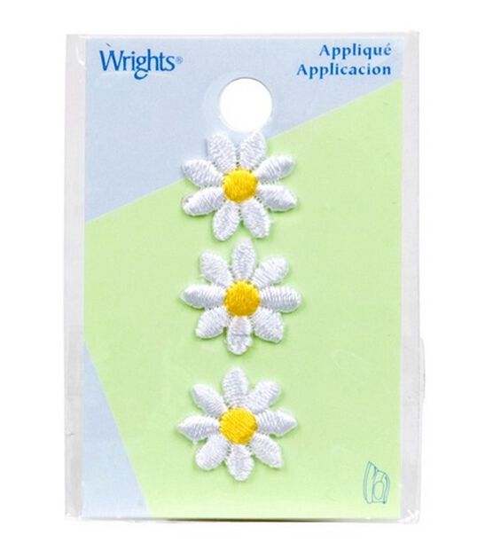 Wrights 0.5" White Daisies Iron On Patches 3ct