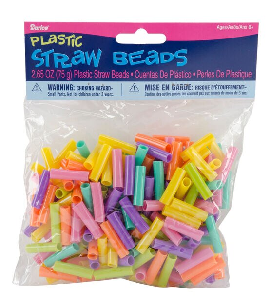 Plastic Straw Beads 75g Pkg Assorted Colors