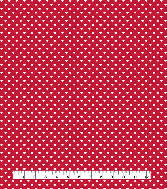 White Hearts on Red Valentine's Day Cotton Fabric