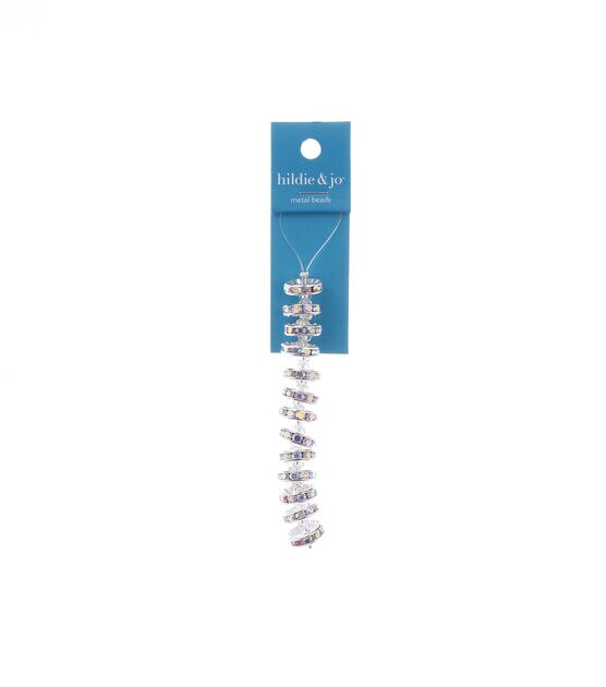 3" Silver Rondelle Aurora Borealis Crystal Metal Beads by hildie & jo