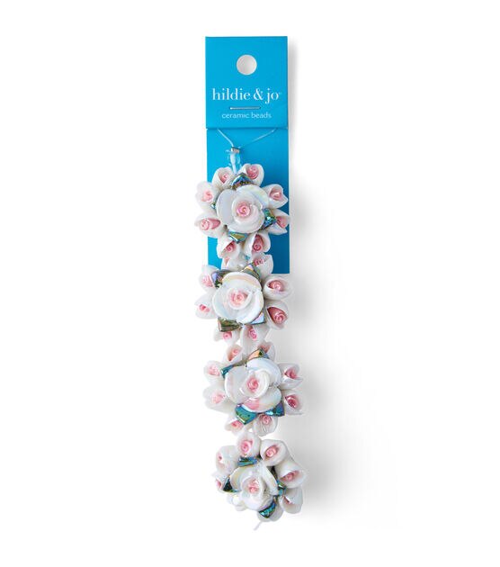4" White & Pink Ceramic Flower Beads by hildie & jo