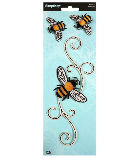 Simplicity 7.5" Multicolor Scroll With Bees Iron On Patch