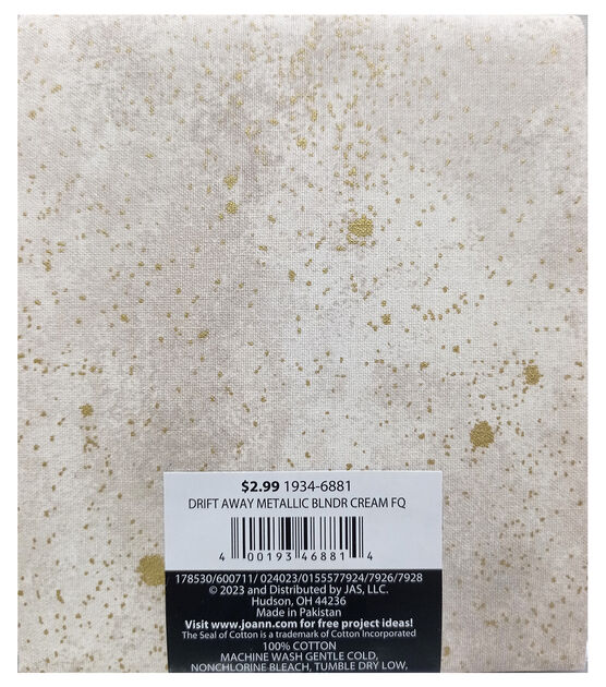 18" x 21" Cream Metallic Cotton Fabric Quarter 1pc by Keepsake Calico, , hi-res, image 2