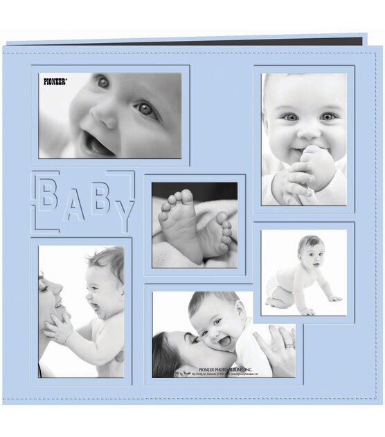 Collage Frame Sewn Embossed Cover Postbound Album 12"X12" Blue Baby