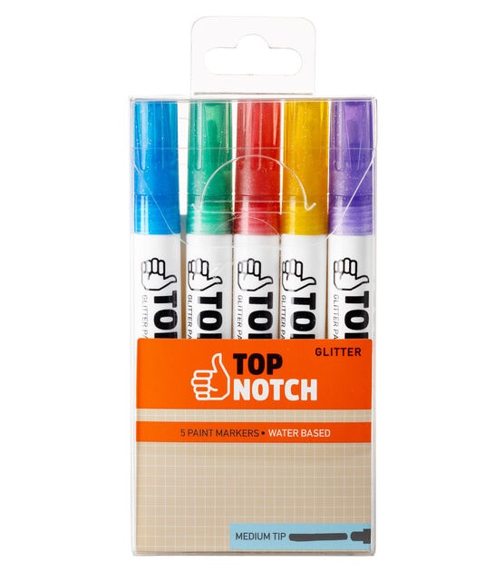 5ct Medium Tip Water Based Glitter Paint Markers by Top Notch
