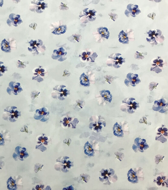 White Pansy Icons Double Brush Jersey Knit Fabric