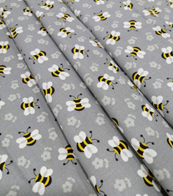 Tossed Bees On Gray Novelty Cotton Fabric, , hi-res, image 3