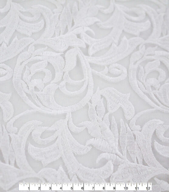 Bridal Heavy Embroidered Mesh Fabric 52'' Bright White, , hi-res, image 3