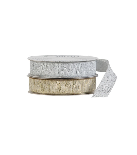 Offray 5/8"x9' Metallic Watercolor Woven Ribbon Ivory and Gold