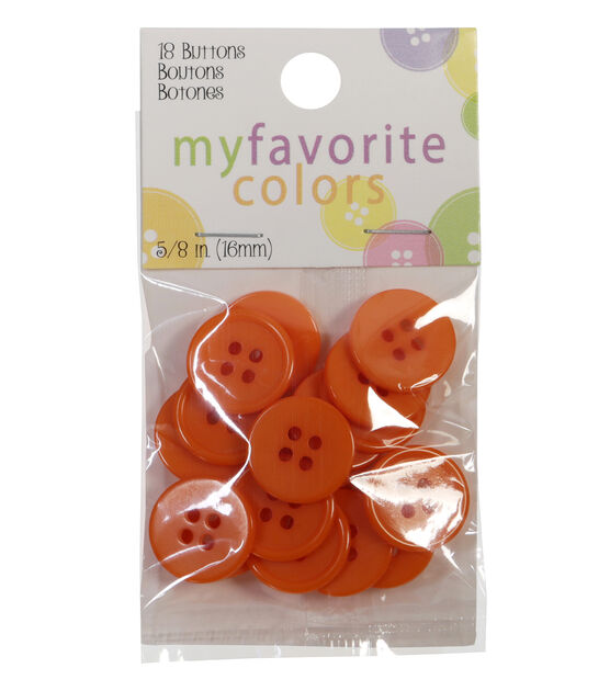 My Favorite Colors 5/8" Orange Round 4 Hole Buttons 18pk