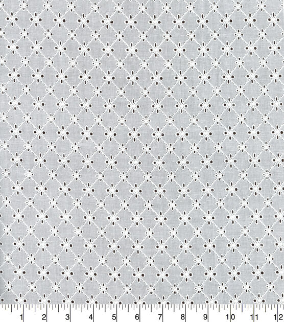 White Grid Cotton Eyelet Fabric, , hi-res, image 2