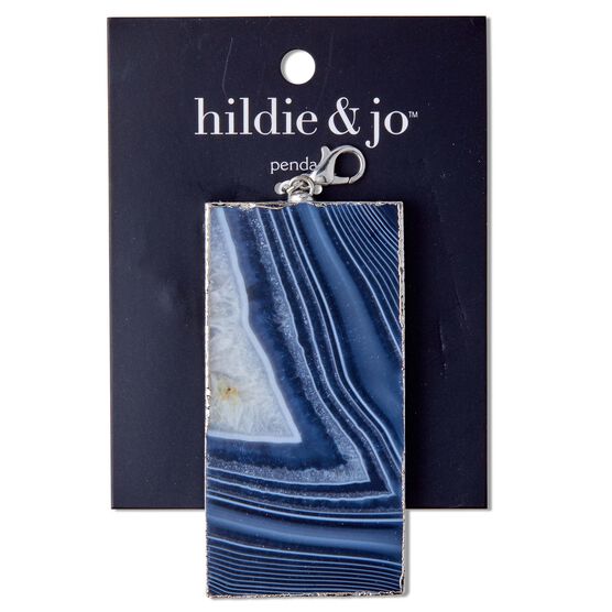Silver Rectangle Pendant With Black & White Stone by hildie & jo