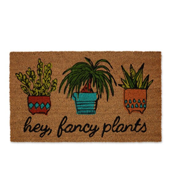 Design Imports 17" x 29" Hey There Fancy Plants Coir Door Mat