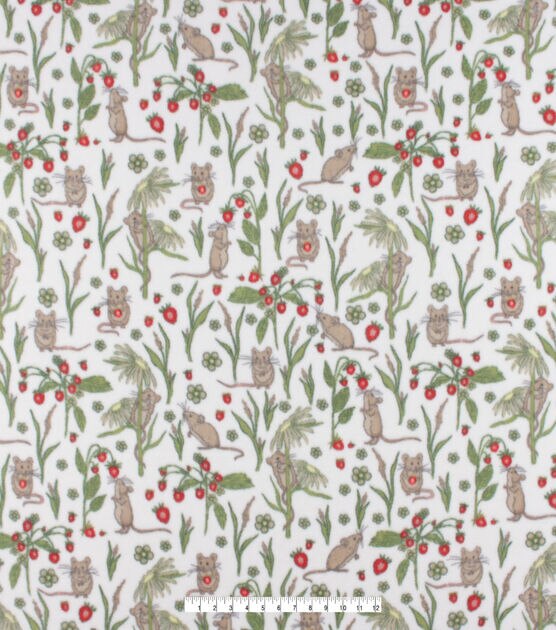 Mice & Strawberry Plants Anti Pill Fleece Fabric, , hi-res, image 3