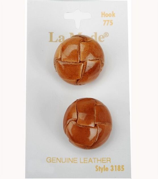 La Mode 7/8” Tan Leather Shank Buttons 2pk