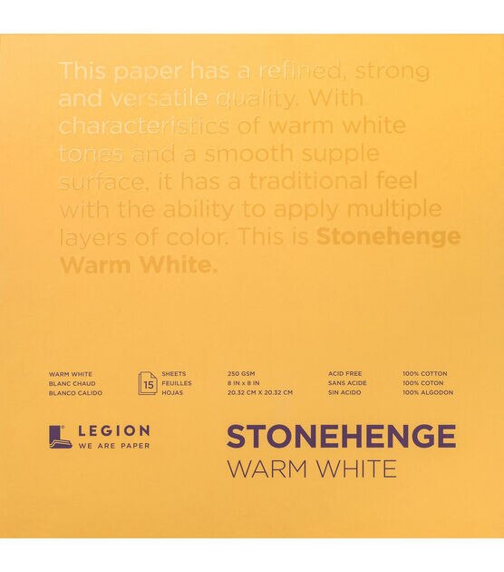 Legion Paper Stonehenge 15 sheet 8''x8'' 90 lb Paper Pad Warm White