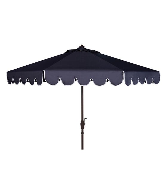 Safavieh 9' Venice Navy & White Single Scallop Push Tilt Patio Umbrella