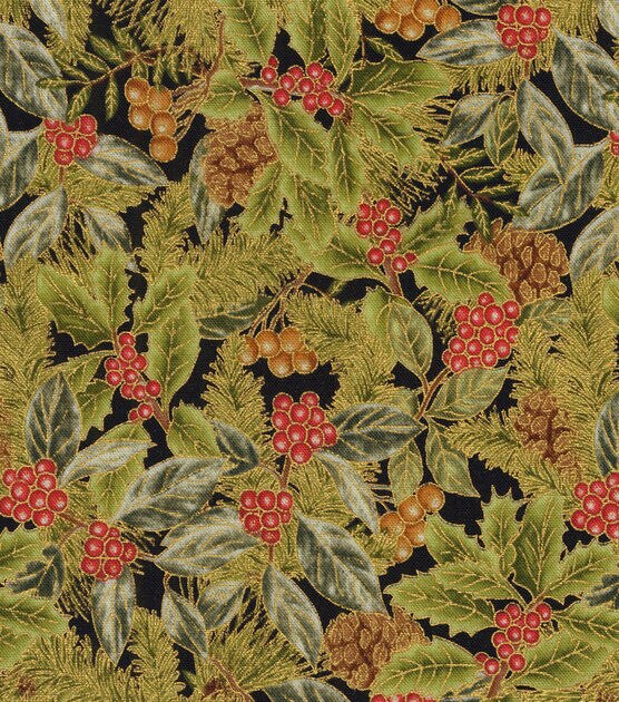 Robert Kaufman Glitter Pine & Berry Christmas Metallic Cotton Fabric