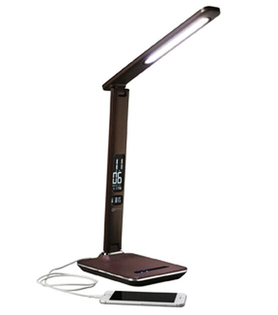 OttLite 20" Brown Wellness LED Desk Lamp With LCD Display