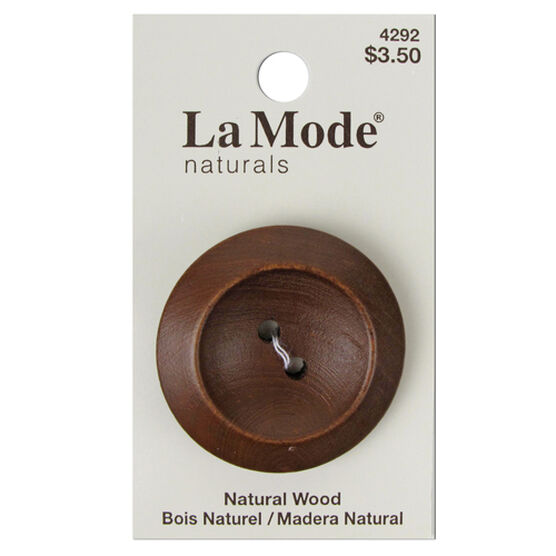 La Mode 1 1/2" Naturals Wood Round 2 Hole Button