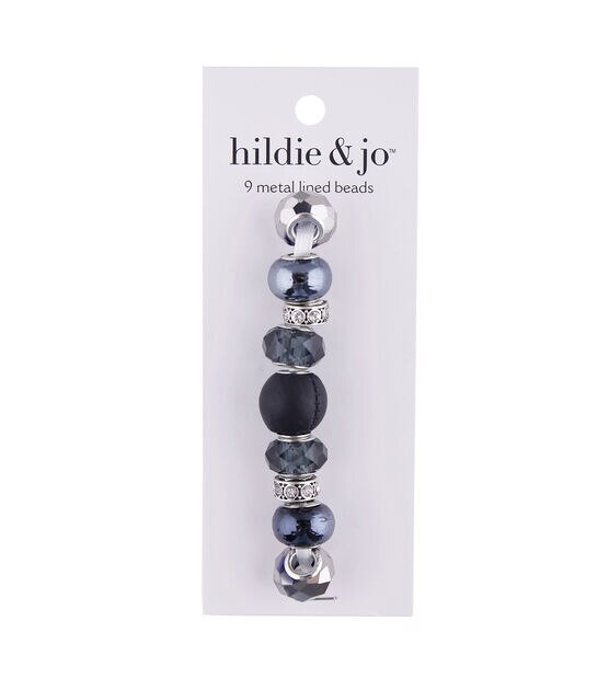 15mm Black & Silver Metal Lined Glass Beads 9ct by hildie & jo