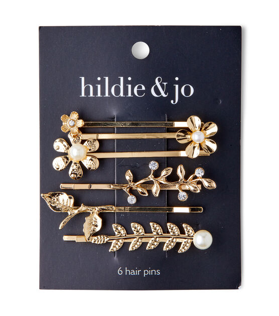 6ct Gold Metal Floral & Leaf Hairpins by hildie & jo