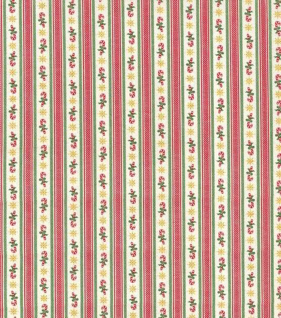 Fabric Traditions Candy Cane & Snowflake Striped Christmas Cotton Fabric, , hi-res, image 2