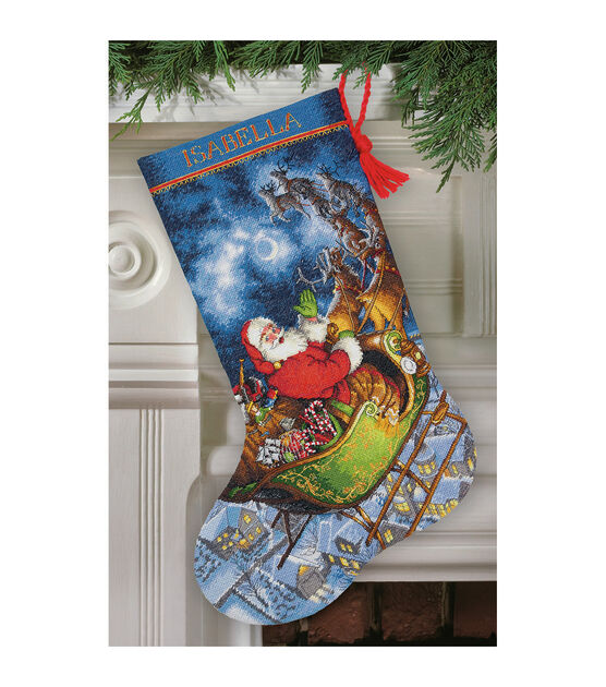 Dimensions 16" Santa's Flight Counted Cross Stitch Stocking Kit