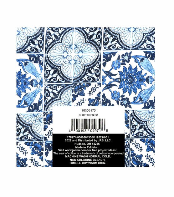 18" x 21" Blue Tiles Quilt Cotton Fabric Quarter 1pc by Keepsake Calico, , hi-res, image 2