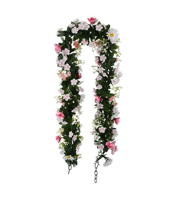 Bloom Room 66 Spring Pink & White Daisy & Baby's Breath Garland - Spring Garlands - Seasons & Occasions