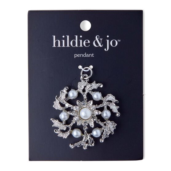 1.5" x 1" Silver Flower Pendant With Pearls by hildie & jo