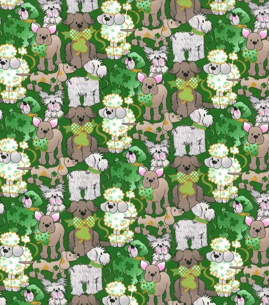 Fabric Traditions Shamrock Dogs Glitter Green St. Patrick's Day Cotton Fabric, , hi-res, image 2