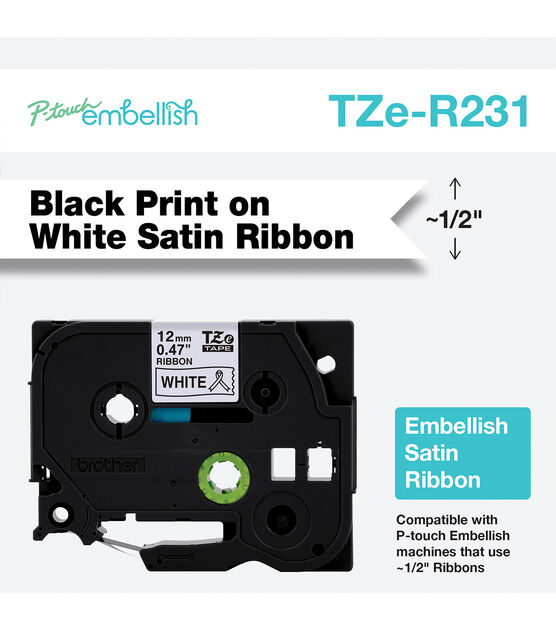 Brother P touch Embellish Satin Ribbon 0.47''x13.1' Black on White