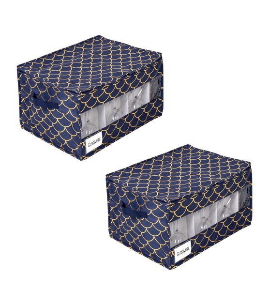 Honey Can Do 18.5" Gold Scallop on Navy Stemware Storage Boxes 2pk, , hi-res, image 3