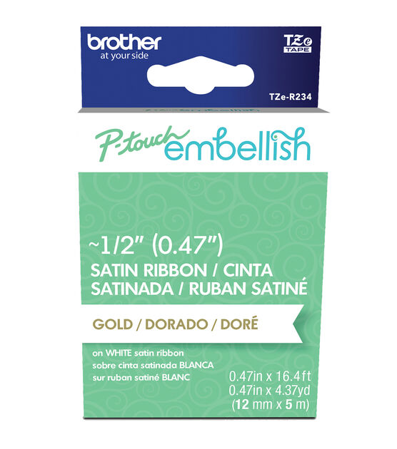 Brother P touch Embellish Satin Ribbon 0.47''x13.1' Gold on White
