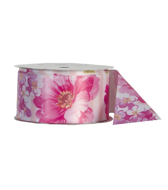 Offray 1.5"x9' Angelica Floral Single Faced Satin Wired Edge Ribbon Pink