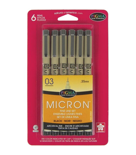 Pigma Micron Pens 03 .35mm 6 Pkg Black