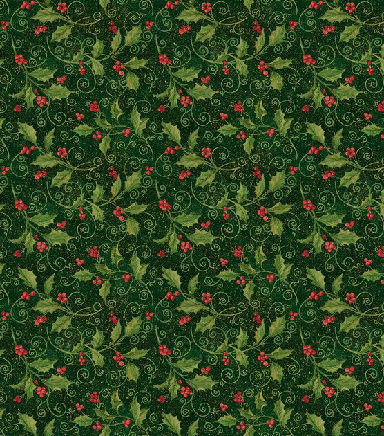 Springs Creative Holly Vine Scroll Christmas Metallic Cotton Fabric, , hi-res, image 2
