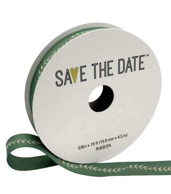 Save the Date 5/8" x 15' Ivory Ferns on Eucalyptus Ribbon