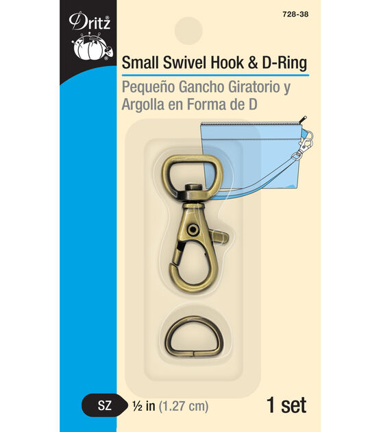 Dritz 1/2" Small Swivel Hook & D-Ring, Antique Brass