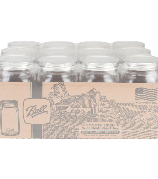 Ball 12 pk Quart Smooth Sided Wide Mouth Glass Canning Jars