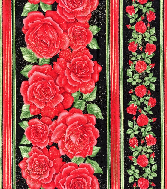 Hi Fashion Floral Rose Stripe Premium Print Metallic Cotton Fabric