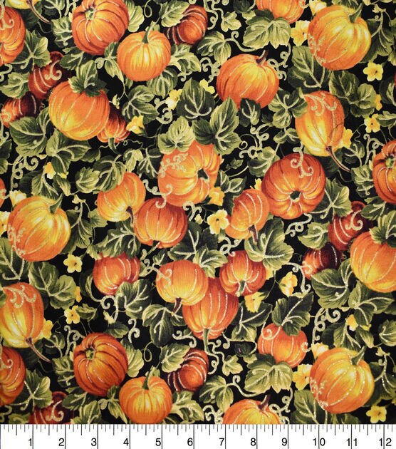 Pumpkin Patches Harvest Glitter Cotton Fabric, , hi-res, image 2