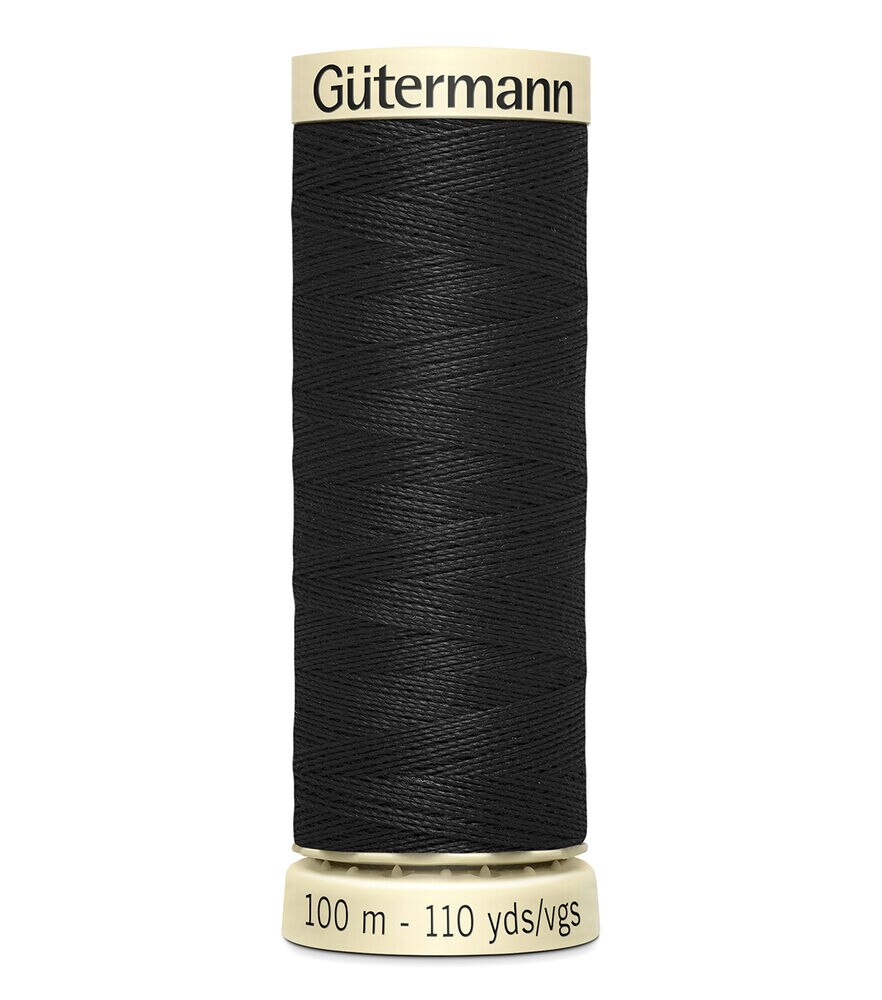 Gutermann 110yd Sew All 40wt Sew All Polyester Thread, 010 Black, swatch