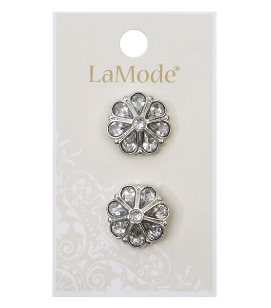 La Mode 3/4" Silver Crystal Shank Buttons 2pk
