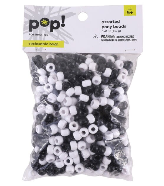 Pop! Possibilities 9mm Pony Beads - Black & White - Kids Pony Beads - Kids