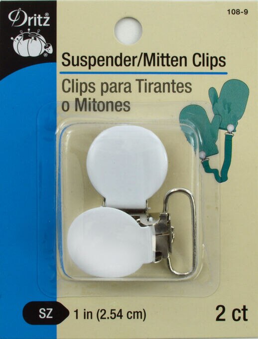 Dritz 1" Suspender/Mitten Clips, 2 pc, White