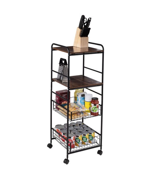 Honey Can Do 16" x 44" Black 4 Tier Rolling Cart With 2 Shelves