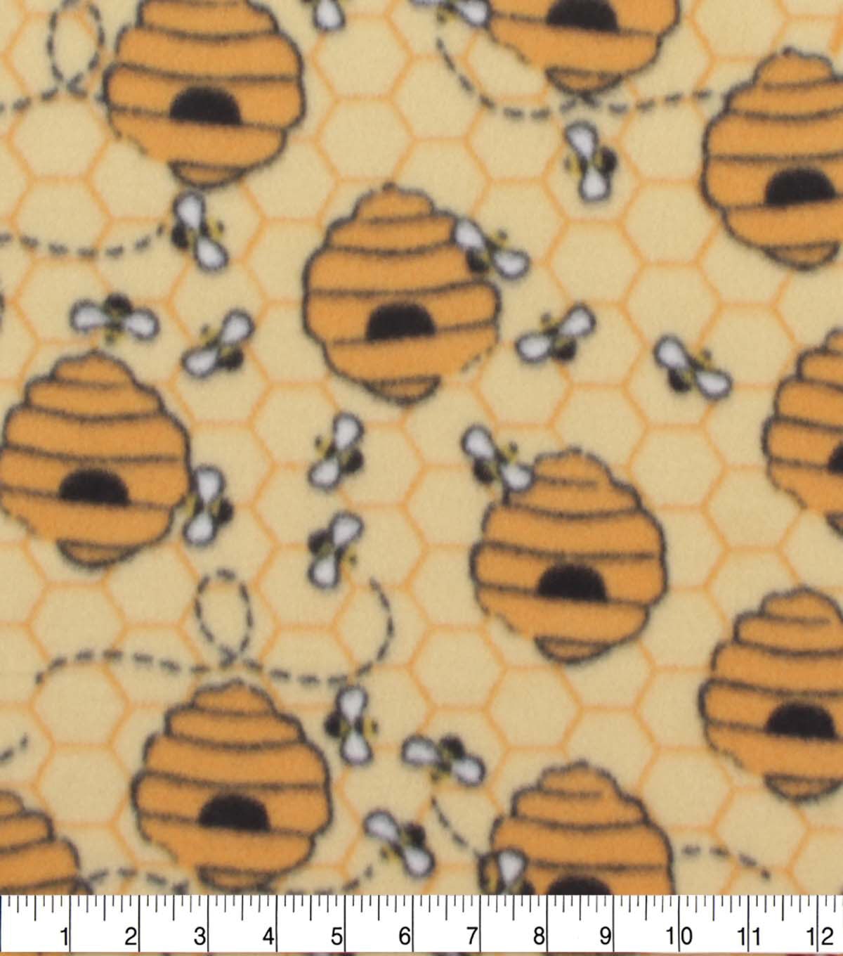 Blizzard Fleece Fabric Happy Bee on Yellow by Joann