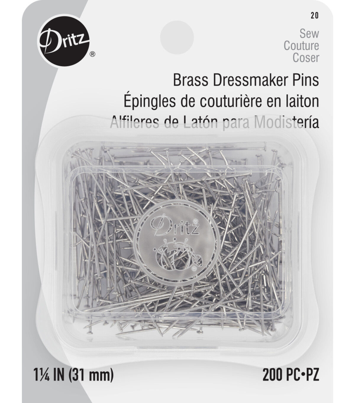 Dritz 1-1/4” Brass Dressmaker Pins, Nickel, 200 pc by Dritz
